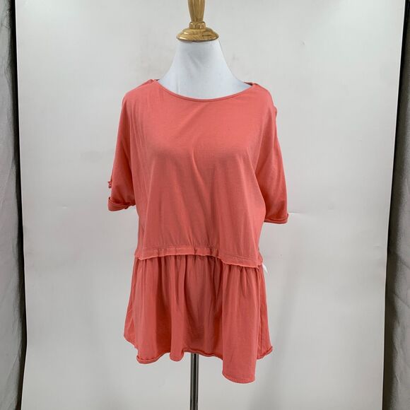 Caslon Peplum Shirt Womens XS Extra Small Salmon Pink Mid Sleeve Flowy Stretch - Picture 2 of 10